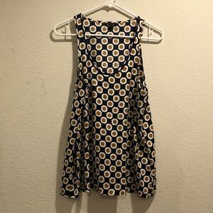 Theory Navy Blue Mustard Yellow Lorrie Silk Blend Geometric Blouse Size S